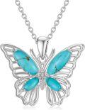 wholesale 925 Sterling Silver Turquoise Butterfly Pendant Necklace for Women-0-0