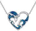 wholesale 925 Sterling Silver Heart-Shaped Dragon and Waves with Blue Enamel & CZs Pendant Necklace-0-0