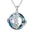wholesale 925 Sterling Silver Monkey with Banana and Leaves Design Blue Crystal Pendant Necklace USA-0-0