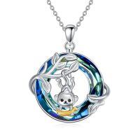 wholesale 925 Sterling Silver Monkey with Banana and Leaves Design Blue Crystal Pendant Necklace USA-Monkey