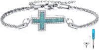 wholesale 925 Sterling Silver Turquoise Cross Memorial Urn Keepsake Bracelet with Funnel and Spatula Set-Cross