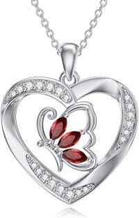 wholesale 925 Sterling Silver Heart-Shaped Red Crystal Butterfly Pendant Necklace for Women Gifts-01-Butterfly
