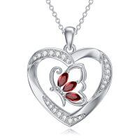 wholesale 925 Sterling Silver Heart-Shaped Red Crystal Butterfly Pendant Necklace for Women Gifts-01-Butterfly