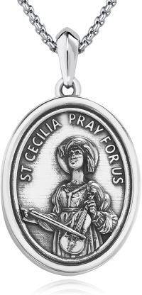 wholesale 925 Sterling Silver St Cecilia Oval Medal Prayer Jewelry for Women Girls Christian Gift-27a-St Cecilia-27a-St Cecilia