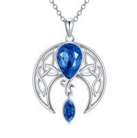 wholesale 925 Sterling Silver Blue Crystal Moon Pendant Necklace Wholesale With Celtic Knot Design-09_Simulated Sapphire