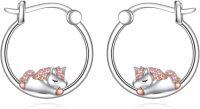 wholesale 925 Sterling Silver Hypoallergenic Pink Crystal Unicorn Huggie Hoop Earrings-Unicorn