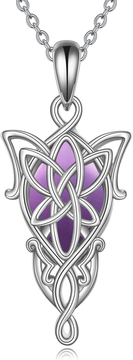 Sterling Silver Stone Arwen Evenstar Pendant Necklace LOTR Inspired Jewelry Gift for Women Men Teens Mothers Day-Amethyst