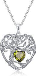 wholesale TOUPOP Peridot August Birthstone Necklace Sterling Silver Tree Of Life Pendant Necklace Irish Celtic Heart Tree Jewelry Birthday Christmas Gifts For Women Wife Girlfriend -0-0