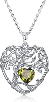 wholesale TOUPOP Peridot August Birthstone Necklace Sterling Silver Tree Of Life Pendant Necklace Irish Celtic Heart Tree Jewelry Birthday Christmas Gifts For Women Wife Girlfriend -undefined