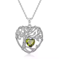 TOUPOP Sterling Silver Peridot Tree Of Life Pendant Necklace-undefined