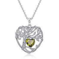 TOUPOP Sterling Silver Peridot Tree Of Life Pendant Necklace-undefined