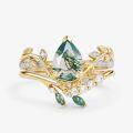 wholesale TOUPOP Natural Moss Agate Moissanite Wedding Ring Set For Women Pear Shaped Natural Moss Agate Ring Bridal Set 925 Sterling Silver 10k 14k 18k Solid Gold Engraved Egagement Anniversary Ring For Wife -0-1