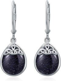 wholesale 925 Sterling Silver Moonstone Celtic Knot Teardrop Dangle Earrings-Blue Sandstone