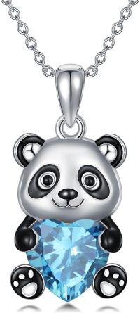 wholesale Metal Stone Panda Heart Pendant Necklace Women s Gift-December