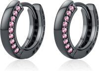 wholesale Sterling Silver 12 Month Birthstone Hoop Earrings for Men Gift for Father Husband-Black Hoops002-10-Oct Tourmaline