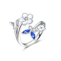 wholesale 925 Sterling Silver Cubic Zirconia Butterfly Flower Adjustable Ring-Deep Blue- Sapphire