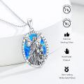 wholesale 925 Sterling Silver Guardian Angel Pendant Necklace Wholesale With Blue Enamel Inlay And Child Motif-0-3