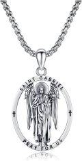 wholesale 925 Sterling Silver Saint Gabriel Angel Pendant Necklace for Men Women Catholic Medal Charm Prayer Gift 45cm Chain-0-0