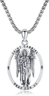wholesale 925 Sterling Silver Saint Gabriel Angel Pendant Necklace for Men Women Catholic Medal Charm Prayer Gift 45cm Chain-St Gabriel