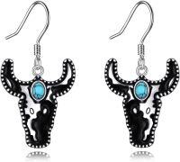 wholesale 925 Sterling Silver Turquoise Cow Skull Hook Earrings Bohemian Jewelry-Cow Head