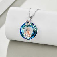 wholesale Sterling Silver Yellow Stone Sisterhood Pendant Necklace for Women-2 Sisters-Blue Circle Crystal-2 Sisters-Blue Circle Crystal