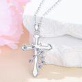 wholesale 925 Sterling Silver Purple Crystal Libra Zodiac Constellation Cross Pendant Necklace-0-3