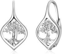 wholesale 925 Sterling Silver Tree of Life Leverback Dangle Drop Hoop Earrings for Women Gift Ideas-06-Leverback-Tree of Life