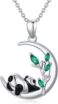 wholesale 925 Sterling Silver Moon & Panda Charm Emerald Gemstone Pendant Necklace s for Women Girls Sis-Panda Neckalce