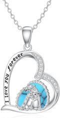 wholesale 925 Sterling Silver Penguin Mother & Child Turquoise Heart Pendant Necklace - Cute  for Women-0-0
