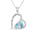 wholesale 925 Sterling Silver Penguin Mother & Child Turquoise Heart Pendant Necklace Wholesale - Cute  for Women-0-0
