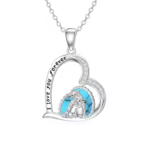 wholesale 925 Sterling Silver Penguin Mother & Child Turquoise Heart Pendant Necklace Wholesale - Cute  for Women-Hedgehog