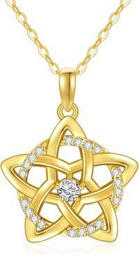 wholesale 14K Gold 0.75 ct Moissanite Star Knot Pendant Necklace for Women and Girls-14K Gold-Yellow