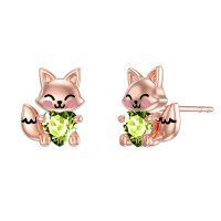 wholesale 925 Sterling Silver Cute Fox Holding Heart Earrings Wholesale Pink-August
