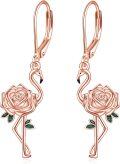 wholesale 925 Sterling Silver Plated Rose Gold  Flamingo & Rose Drop Earrings for Women Gift Ideas-0-0