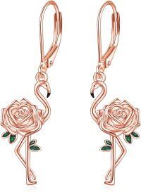 wholesale 925 Sterling Silver Plated Rose Gold  Flamingo & Rose Drop Earrings for Women Gift Ideas-Flamingo