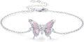 wholesale 925 Sterling Silver Pink Opal Butterfly Charm Bracelet Adjustable s for Women-0-0