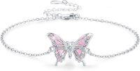 wholesale 925 Sterling Silver Pink Opal Butterfly Charm Bracelet Adjustable s for Women-C
