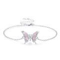 wholesale 925 Sterling Silver Pink Opal Butterfly Charm Bracelet Adjustable s for Women-0-0