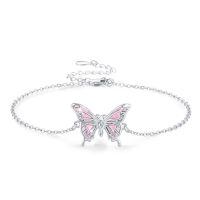 wholesale 925 Sterling Silver Pink Opal Butterfly Charm Bracelet Adjustable s for Women-C