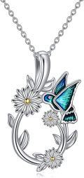 wholesale 925 Sterling Silver & Daisy Hummingbird Necklace for Women, Adjustable 18+2 Chain, Elegant Gift-0-0
