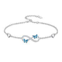 TOUPOP Sterling Silver Blue Opal Butterfly Infinity Bracelet Adjustable Gift-undefined