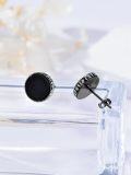 wholesale 925 Sterling Silver Round & Oval Black Onyx Studs with Norse Runes Pagan Viking Jewelry for Men Women-0-2