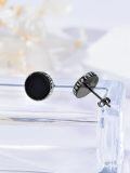 wholesale 925 Sterling Silver Round & Oval Black Onyx Studs with Norse Runes Pagan Viking Jewelry for Men Women-0-2