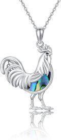 wholesale S925 Sterling Silver Rooster Pendant Necklace for Women with Abalone Shell Inlay-0-0