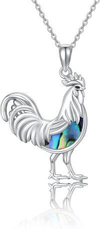 wholesale S925 Sterling Silver Rooster Pendant Necklace for Women with Abalone Shell Inlay-Rooster