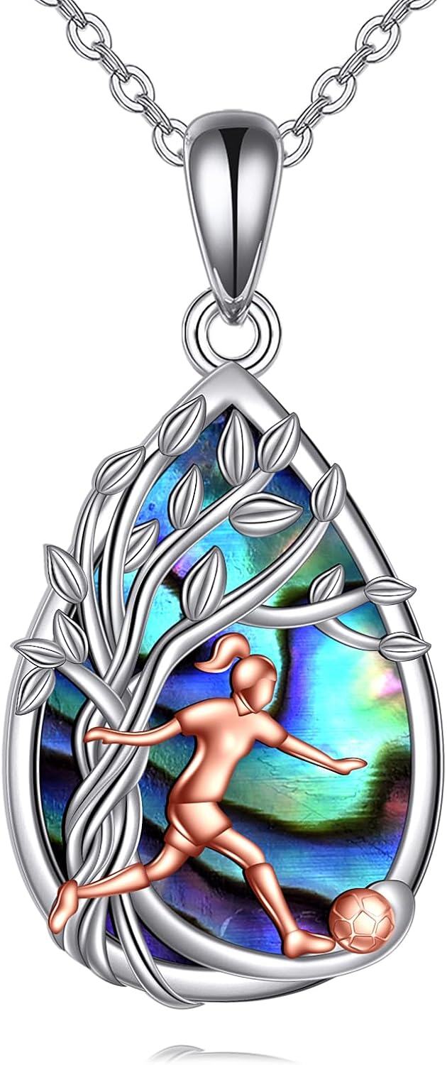  Sterling Silver Abalone Shell Tree of Life Necklace -Football