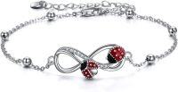 wholesale 925 Sterling Silver Infinity Love Red Black Crystal Charm Bracelet Gifts for Mom Daughter Sister Grandmother-Ladybug Anklet