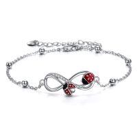 wholesale 925 Sterling Silver Infinity Ladybug Red Enamel Crystal Anklet For Women-Ladybug Anklet
