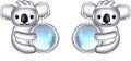 wholesale 925 Sterling Silver Cutie Koala Moonstone Stud Earrings for Women Girls Gifts Jewelry 6mm Diameter-0-0