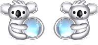 wholesale 925 Sterling Silver Cutie Koala Moonstone Stud Earrings for Women Girls Gifts Jewelry 6mm Diameter-Koala